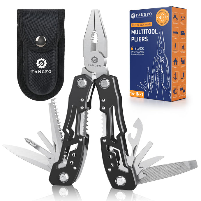 14-In-1 Multitool with Safety Locking, Professional Stainless Steel Multitool Pliers Pocket Knife, Bottle Opener, Screwdriver with Nylon Case