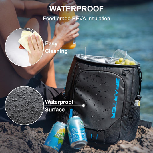 SPARTER Insulated Backpack Cooler - Leak Proof, 33-Can Capacity, Dual Compartments, Lightweight & Portable for Beach, Travel & Camping