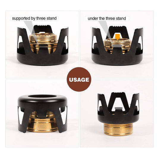 REDCAMP Mini Alcohol Stove for Backpacking, Lightweight Brass Spirit Burner with Aluminium Stand for Camping Hiking, Silver