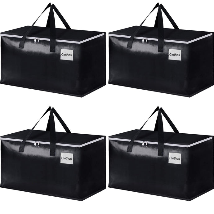 EpicTotes Extra Large Tool Bag-Moving Bags with Zipper, Carrying Handles and Tag Pocket-Moving Supplies for Space Saving-Totes - for Storage, Camping and Travel 93L-4 Pack