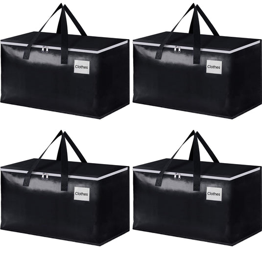 EpicTotes Extra Large Tool Bag-Moving Bags with Zipper, Carrying Handles and Tag Pocket-Moving Supplies for Space Saving-Totes - for Storage, Camping and Travel 93L-4 Pack