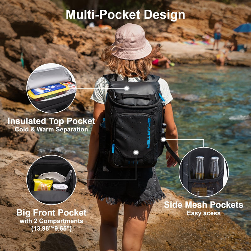 Load image into Gallery viewer, SPARTER Backpack Cooler Insulated Leak Proof 33 Cans, 2 Insulated Compartments Thermal Bag, Portable Lightweight Beach Travel Camping Lunch Backpack for Men and Women
