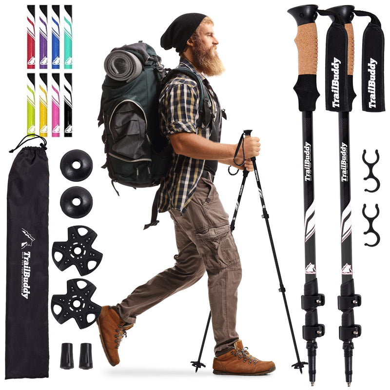 Load image into Gallery viewer, TrailBuddy Trekking Poles - Lightweight, Collapsible Hiking Poles for Backpacking Gear - Pair of 2 Walking Sticks for Hiking, 7075 Aluminum with Cork Grip
