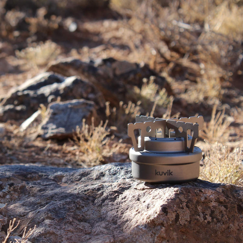 Load image into Gallery viewer, Kuvik Titanium Alcohol Stove - Ultralight and Compact Stove for Backpacking, Camping, and Survival
