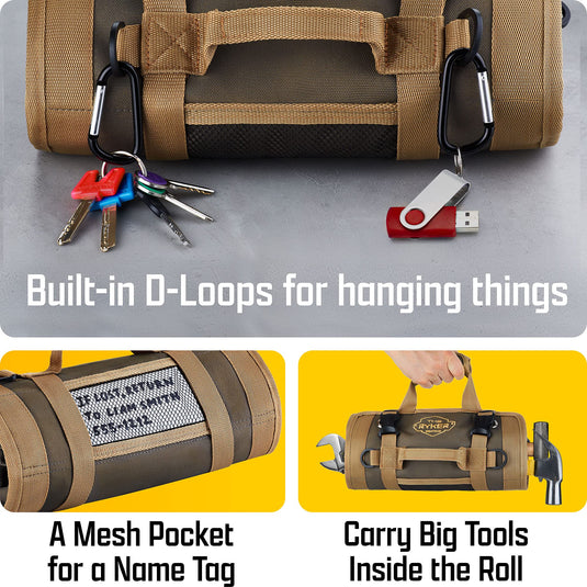 Ryker Bag Tool Organizers - Small Tool Bag W/Detachable Pouches, Heavy Duty Roll Up Tool Bag Organizer - 6 Tool Pouches