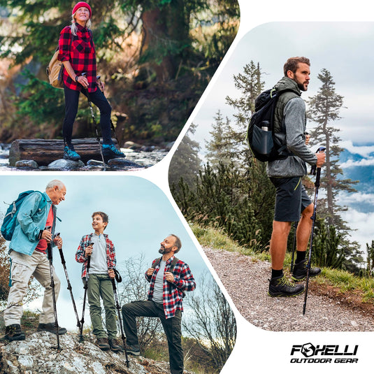 Foxelli Carbon Fiber Trekking Poles – Lightweight Collapsible Hiking Poles, Shock-Absorbent Walking Sticks with Natural Cork Grips, Flip Locks, 4 Season/All Terrain Accessories and Carry Bag