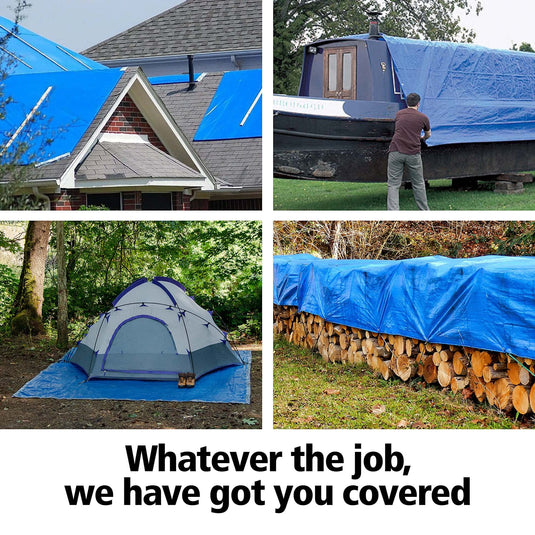 10x12 Ft Heavy-Duty Poly Tarp - Waterproof, 5 Mil Thick with Metal Grommets Every 18 Inches - Reversible Blue and Silver, Ideal for Emergency Shelter, Outdoor Cover & Camping