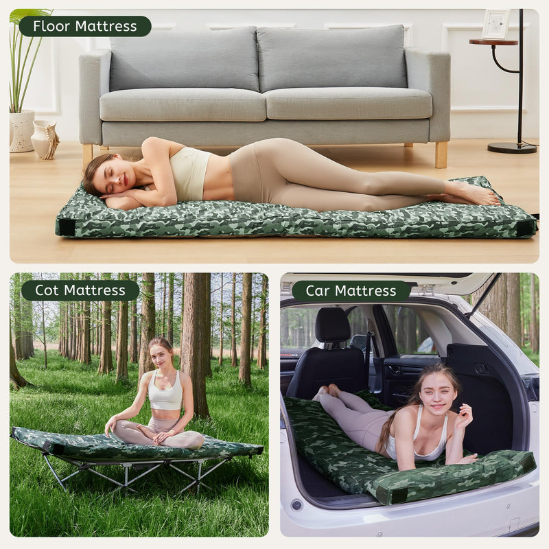 Load image into Gallery viewer, HomeMate CertiPUR-US Memory Foam Camping Mattress Pad Portable Roll Up for Adults Sleeping Mat Cot Car Tent Floor Removable Waterproof Cover Travel Bag Guest Bed, Orange, Single/75“*30&#39;&#39;*3“
